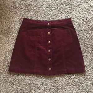Maroon velvet button down skirt